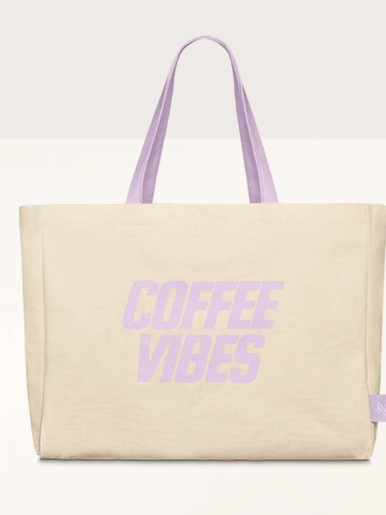 Nespresso Handbags - Nespresso Cream Canvas Tote with Lilac Accents